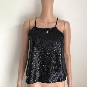 Forever 21 Black Cami Sequins Cropped Tank-Top Women’s Size S Sleeveless Shirt
